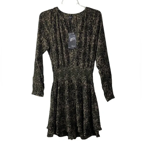 Rails Jasmine Olive Static Womens Printed Smocked Mini Dress Size M